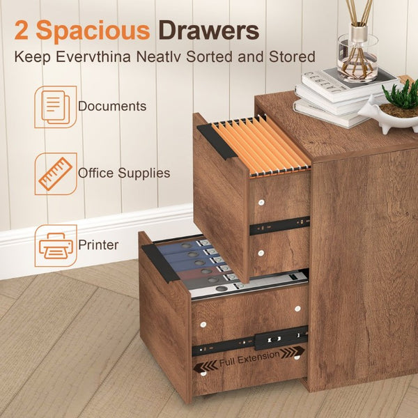 English Elm 24 Inch 2-Drawer Vertical File Cabinet Warm Wood Grain Finish for Home Office Use Brown T3625P596806