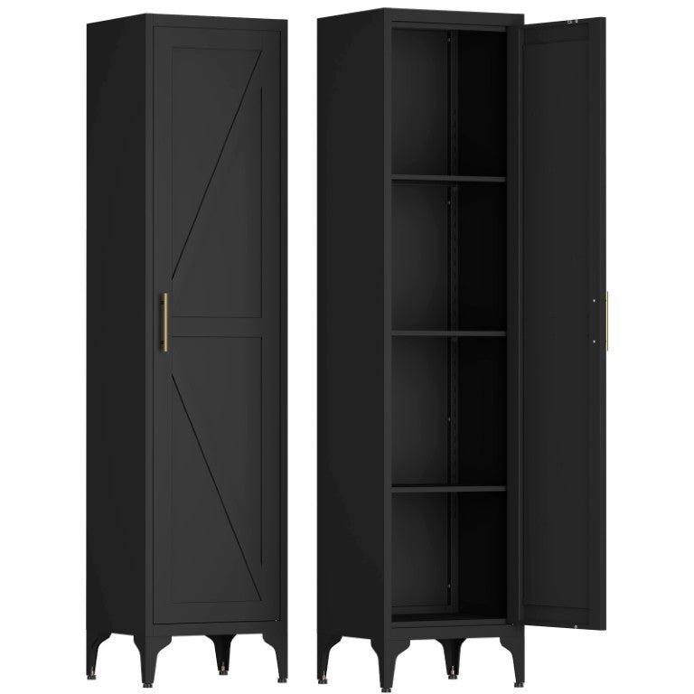 English Elm 65 Inch Slim Metal Pantry Cabinet with Adjustable Shelves for Kitchen or Entryway Black T3625P607347
