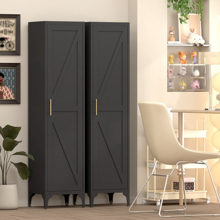 English Elm 65 Inch Slim Metal Pantry Cabinet with Adjustable Shelves for Kitchen or Entryway Black T3625P607347