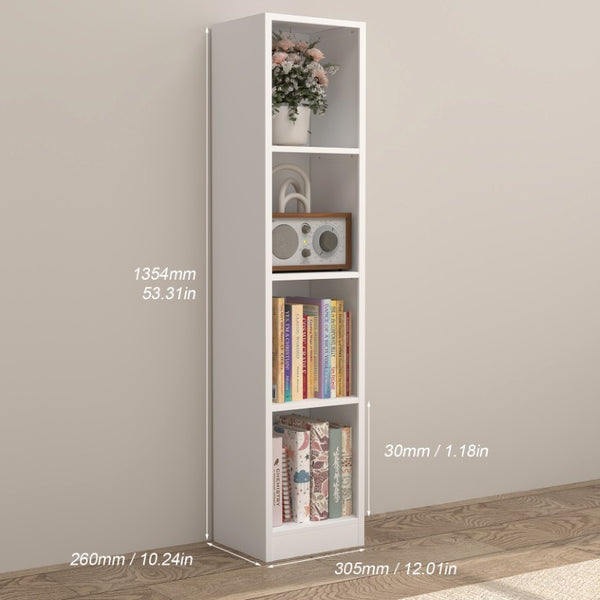 English Elm 4-Tier Metal Open Bookshelf Freestanding Matte White Steel Storage for Home Office T3625P608020