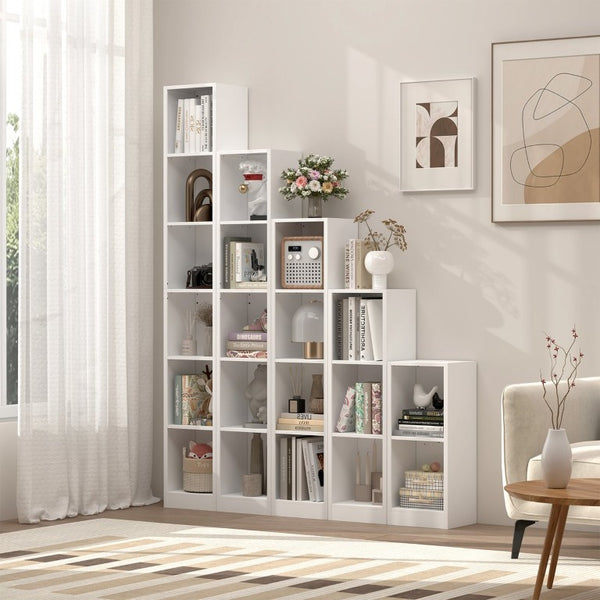 English Elm 4-Tier Metal Open Bookshelf Freestanding Matte White Steel Storage for Home Office T3625P608020