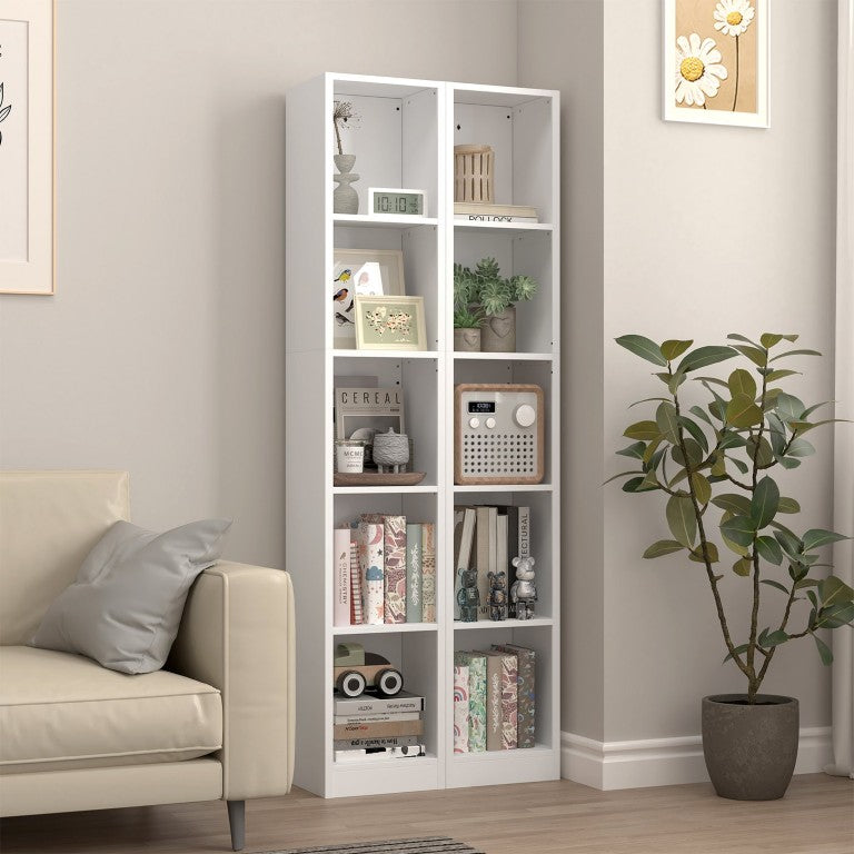 English Elm 5-Tier Metal Bookshelf Slim Matte White Steel Open Storage for Home Office and Bedroom T3625P608023