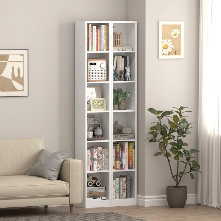 English Elm 6-Tier Metal Open Bookshelf Slim Freestanding Steel Unit for Home Office or Bedroom T3625P608040