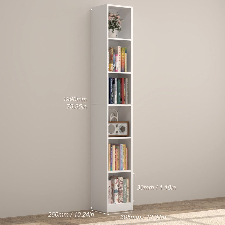English Elm 6-Tier Metal Open Bookshelf Slim Freestanding Steel Unit for Home Office or Bedroom T3625P608040