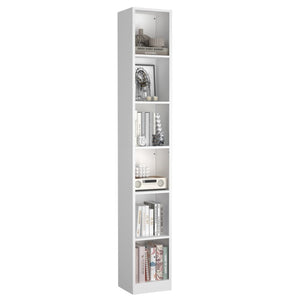 English Elm 6-Tier Metal Open Bookshelf Slim Freestanding Steel Unit for Home Office or Bedroom T3625P608040
