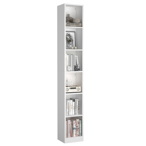 English Elm 6-Tier Metal Open Bookshelf Slim Freestanding Steel Unit for Home Office or Bedroom T3625P608040
