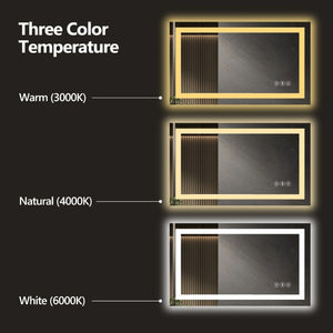 English Elm 48X32 Frameless LED Bathroom Mirror with Anti Fog Dimmable Smart Lighting T3757P517459