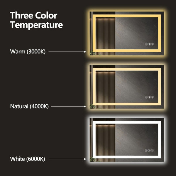 English Elm 48X32 Frameless LED Bathroom Mirror with Anti Fog Dimmable Smart Lighting T3757P517459
