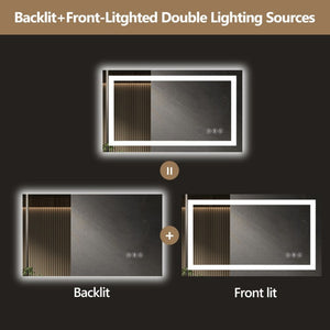 English Elm 48X32 Frameless LED Bathroom Mirror with Anti Fog Dimmable Smart Lighting T3757P517459
