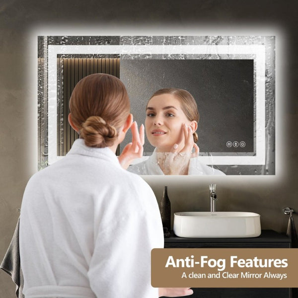English Elm 48X32 Frameless LED Bathroom Mirror with Anti Fog Dimmable Smart Lighting T3757P517459