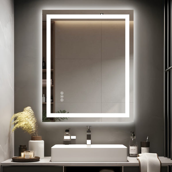 English Elm 20X28 Frameless LED Bathroom Mirror with Anti Fog Dimming and Tri Tone Lighting T3757P588778