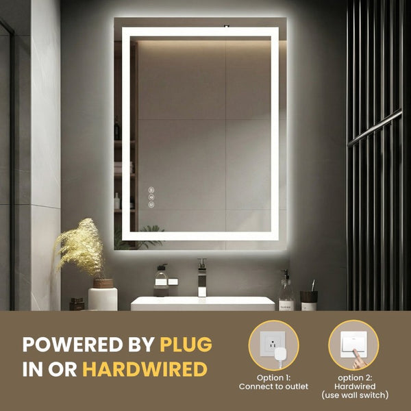 English Elm 20X28 Frameless LED Bathroom Mirror with Anti Fog Dimming and Tri Tone Lighting T3757P588778