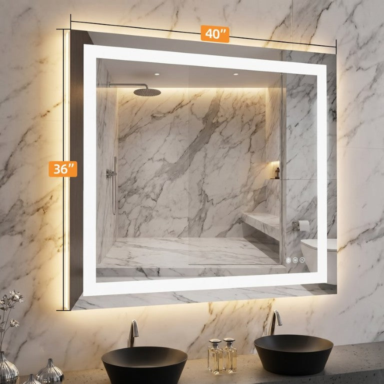 English Elm 40X36 Frameless LED Bathroom Mirror with Anti Fog Dimmable Smart Lighting T3757P588828