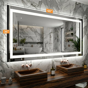 English Elm 60X36 Frameless LED Bathroom Mirror with Anti Fog Dimmable Smart Vanity Lighting T3757P588831