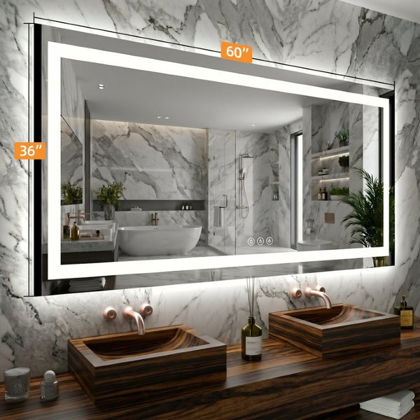 English Elm 60X36 Frameless LED Bathroom Mirror with Anti Fog Dimmable Smart Vanity Lighting T3757P588831