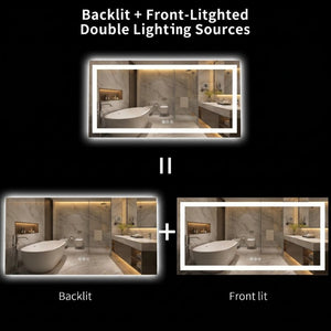 English Elm 60X36 Frameless LED Bathroom Mirror with Anti Fog Dimmable Smart Vanity Lighting T3757P588831