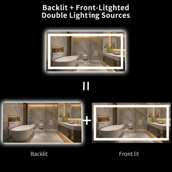 English Elm 60X36 Frameless LED Bathroom Mirror with Anti Fog Dimmable Smart Vanity Lighting T3757P588831