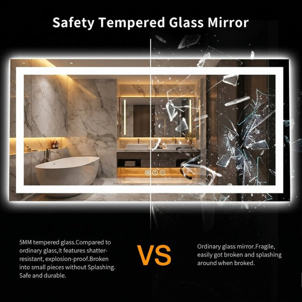 English Elm 60X36 Frameless LED Bathroom Mirror with Anti Fog Dimmable Smart Vanity Lighting T3757P588831