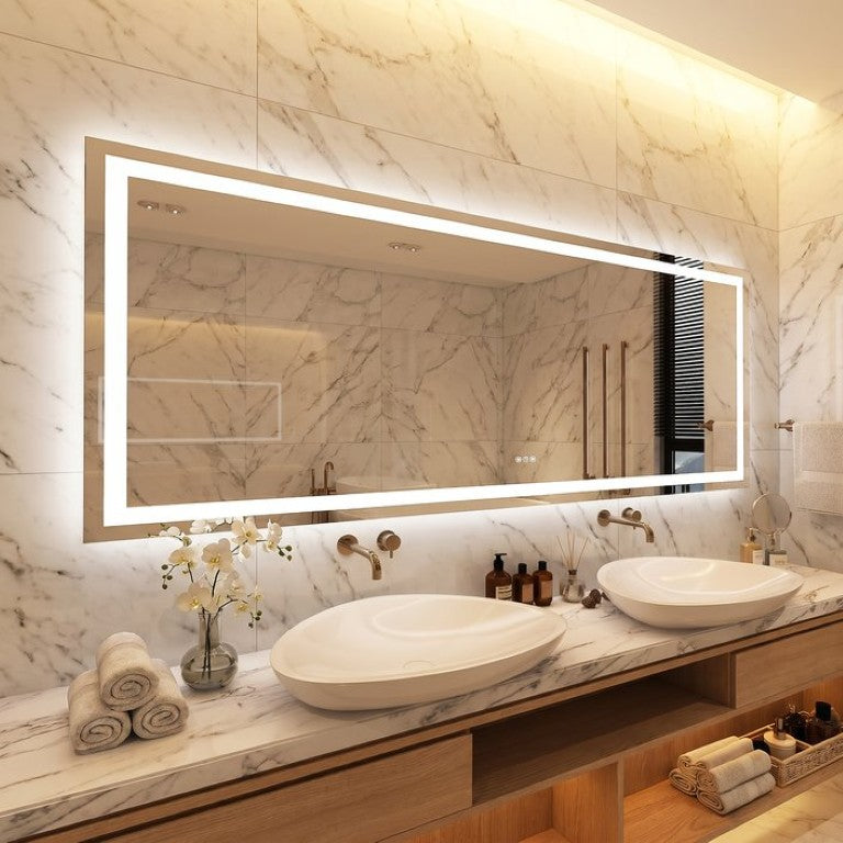 English Elm 96X36 Inch Frameless LED Bathroom Mirror with Anti Fog Dimmable Vanity Lighting T3757P588839