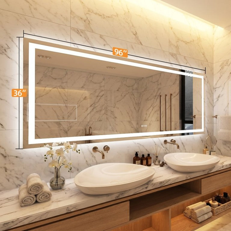 English Elm 96X36 Inch Frameless LED Bathroom Mirror with Anti Fog Dimmable Vanity Lighting T3757P588839