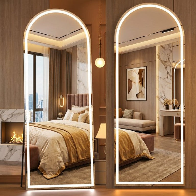 English Elm 82X34 Inch LED Lit Full Length Floor Mirror Dimmable Aluminum Frame Bedroom Vanity T3757P588904