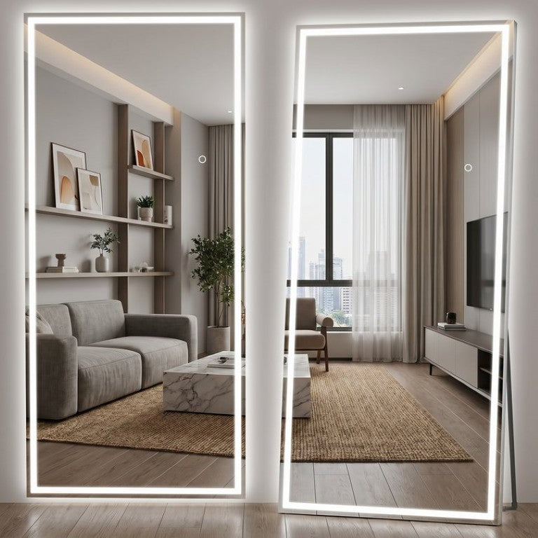 English Elm 82X34 Full Length LED Mirror Matte Black Aluminum Frame Dimmable Bedroom Wall Mount T3757P588912