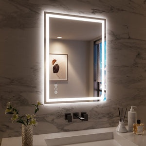 English Elm 24X32 Frameless LED Bathroom Wall Mirror with Anti Fog Dimmable Smart Lighting T3757P607829