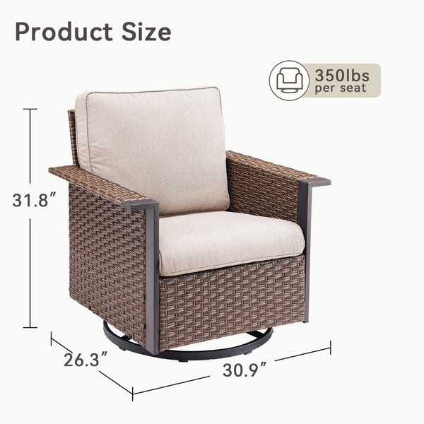 English Elm Outdoor Pe Wicker Swivel Rocker Set Two Chairs Wide Armrests Porch Patio Glider Brown T3773P415552