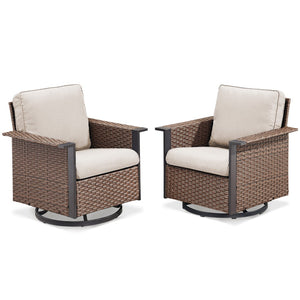 English Elm Outdoor Pe Wicker Swivel Rocker Set Two Chairs Wide Armrests Porch Patio Glider Brown T3773P415552