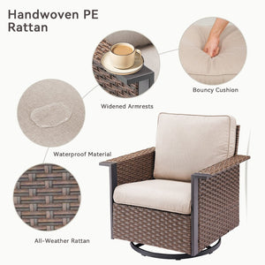 English Elm Outdoor Pe Wicker Swivel Rocker Set Two Chairs Wide Armrests Porch Patio Glider Brown T3773P415552