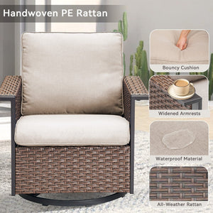 English Elm Outdoor Pe Wicker Swivel Rocker Set Two Chairs Wide Armrests Porch Patio Glider Brown T3773P415552