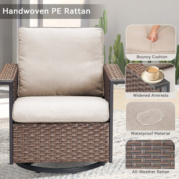 English Elm Outdoor Pe Wicker Swivel Rocker Set Two Chairs Wide Armrests Porch Patio Glider Brown T3773P415552