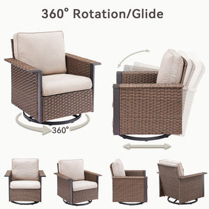 English Elm Outdoor Pe Wicker Swivel Rocker Set Two Chairs Wide Armrests Porch Patio Glider Brown T3773P415552