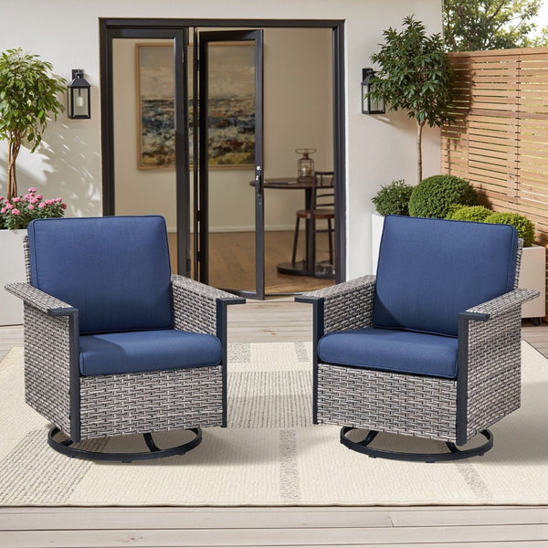 English Elm Outdoor Pe Wicker Swivel Rocker Set Two Chairs Wide Armrests Porch Patio Glider Gray T3773P415553