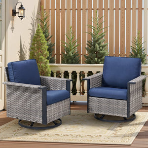 English Elm Outdoor Pe Wicker Swivel Rocker Set Two Chairs Wide Armrests Porch Patio Glider Gray T3773P415553