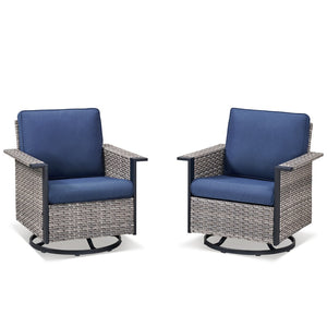 English Elm Outdoor Pe Wicker Swivel Rocker Set Two Chairs Wide Armrests Porch Patio Glider Gray T3773P415553