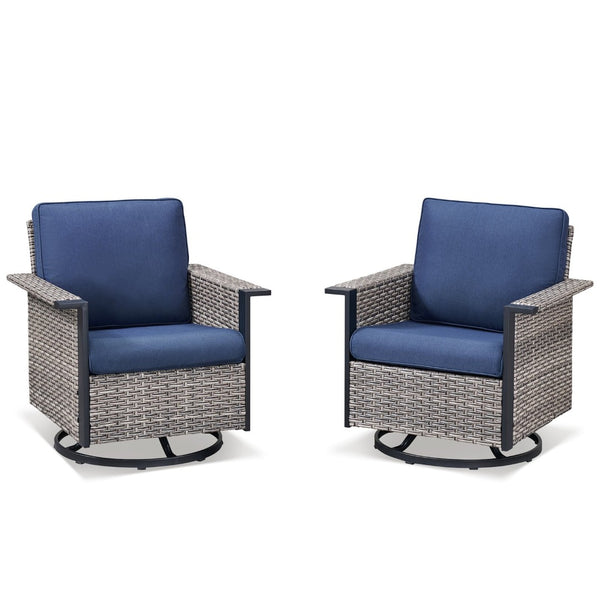 English Elm Outdoor Pe Wicker Swivel Rocker Set Two Chairs Wide Armrests Porch Patio Glider Gray T3773P415553