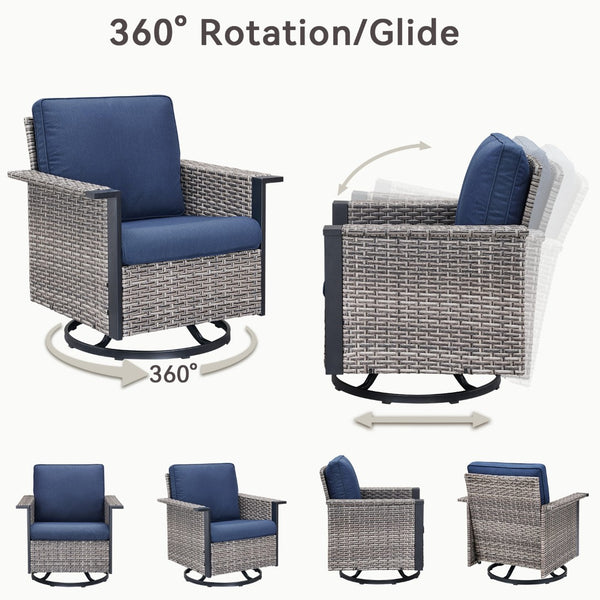 English Elm Outdoor Pe Wicker Swivel Rocker Set Two Chairs Wide Armrests Porch Patio Glider Gray T3773P415553