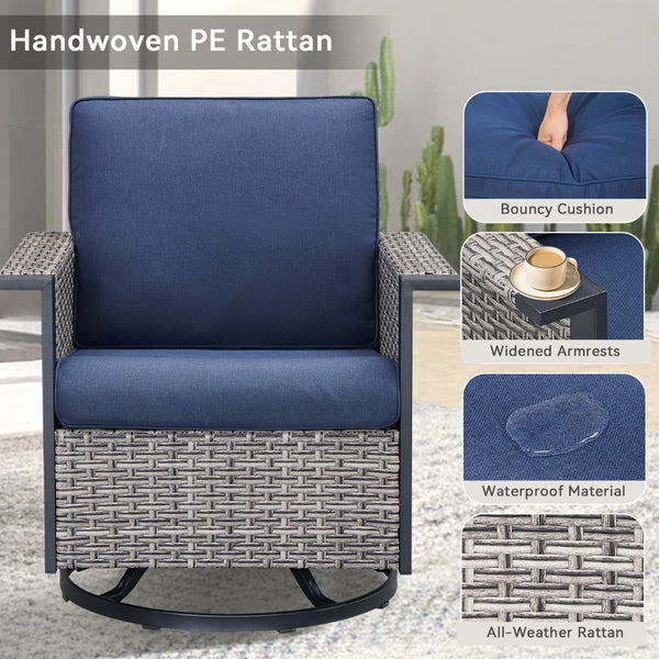 English Elm Outdoor Pe Wicker Swivel Rocker Set Two Chairs Wide Armrests Porch Patio Glider Gray T3773P415553