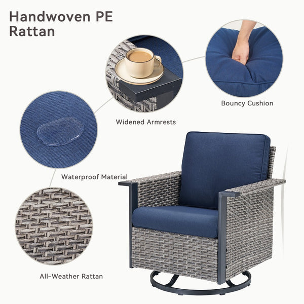 English Elm Outdoor Pe Wicker Swivel Rocker Set Two Chairs Wide Armrests Porch Patio Glider Gray T3773P415553