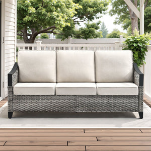 English Elm 73.4 Inch Handwoven PE Wicker Patio Sofa with Steel Frame and Olefin Cushions T3773P416057