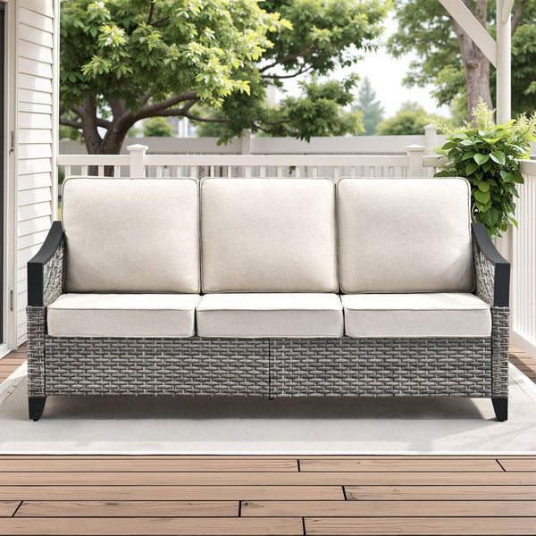 English Elm 73.4 Inch Handwoven PE Wicker Patio Sofa with Steel Frame and Olefin Cushions T3773P416057