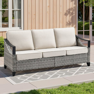 English Elm 73.4 Inch Handwoven PE Wicker Patio Sofa with Steel Frame and Olefin Cushions T3773P416057