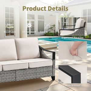 English Elm 73.4 Inch Handwoven PE Wicker Patio Sofa with Steel Frame and Olefin Cushions T3773P416057