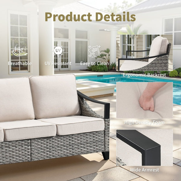 English Elm 73.4 Inch Handwoven PE Wicker Patio Sofa with Steel Frame and Olefin Cushions T3773P416057