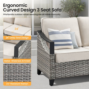 English Elm 73.4 Inch Handwoven PE Wicker Patio Sofa with Steel Frame and Olefin Cushions T3773P416057