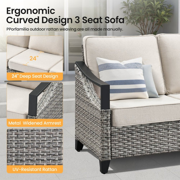 English Elm 73.4 Inch Handwoven PE Wicker Patio Sofa with Steel Frame and Olefin Cushions T3773P416057