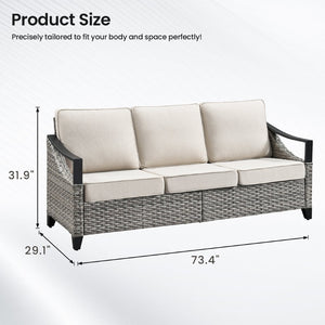 English Elm 73.4 Inch Handwoven PE Wicker Patio Sofa with Steel Frame and Olefin Cushions T3773P416057