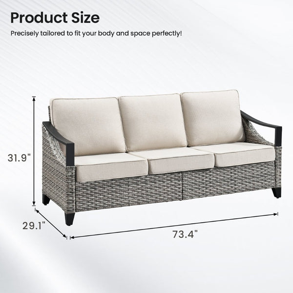 English Elm 73.4 Inch Handwoven PE Wicker Patio Sofa with Steel Frame and Olefin Cushions T3773P416057