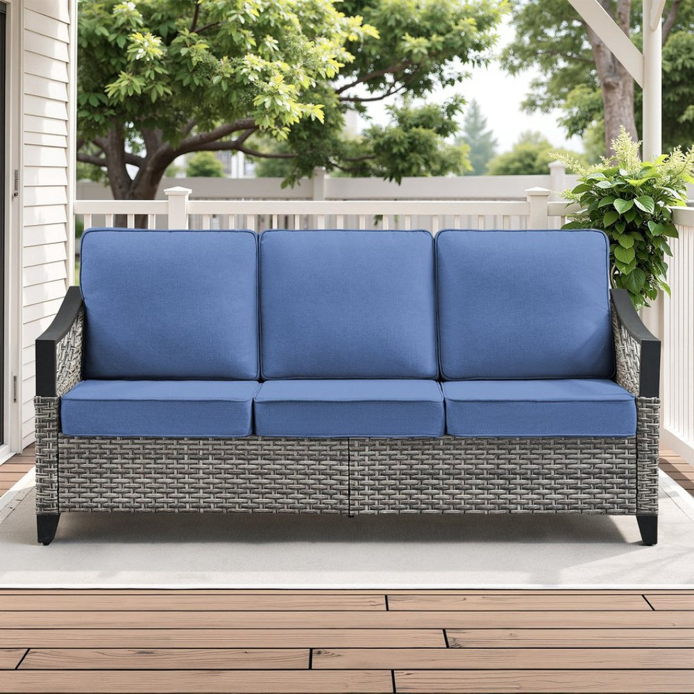English Elm 73.4 Inch Handwoven PE Wicker Outdoor Sofa with UV Resistant Steel Frame for Patio T3773P416058